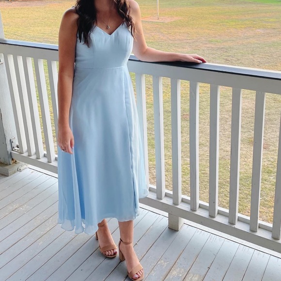 Azazie Sky Blue Clarissa Midi Dress - Picture 3 of 3
